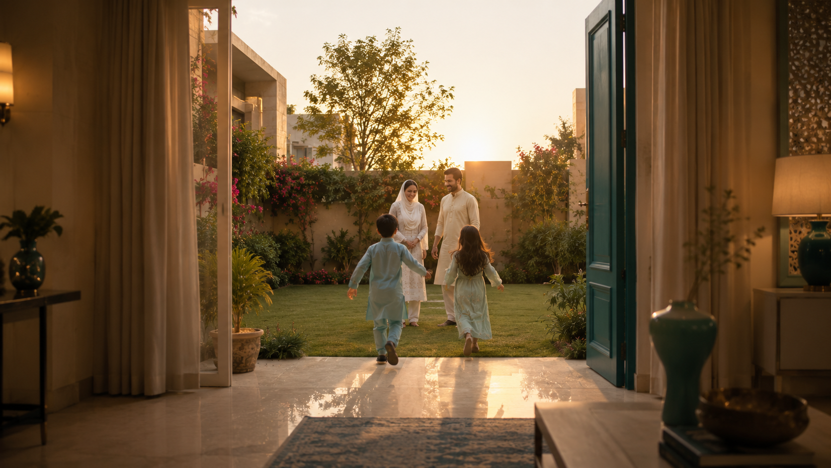 Future Family Home View at Sunset